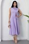 High Collar Dress with Ribbon on the Collar Midi Length Dress Esp058 - 3