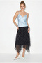 Women's Black Ecru Elastic Waist Asymmetrical Cut Lined Polka Dot Midi Skirt 60286217 - 4