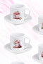 Pink Floral Tea Printed 4/6-Piece White Porcelain Turkish Coffee Cup Set - 2