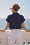 Women's Navy Blue Short Sleeve Shirt Arm-19Y001088 - 2