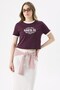 Crep Women's Santa Fe Written Cotton Ribbed Short Sleeve T-Shirt Slim Fit 100% Cotton