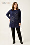 Women's Navy Blue Geometric Patterned Stoned, Crew Neck, Tunic