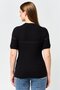 Women Round Neck Short Sleeve Textured Top, Black - 3