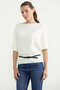 Low Sleeve Knitwear T-Shirt with Belt Accessory - Ecru - 3