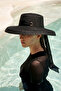 Wide Brim Ribbon Tie Detail Curved Straw Hat 2126 Black - 3
