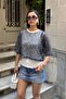 Women's Navy Blue Athlete-Style Sequined Mesh Blouse - 3
