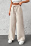 Women's Beige Lace-Up Elastic Waist Wide Leg Summer Sofia Linen Trousers with Pockets - 4