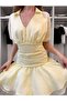 Women's Yellow Flounce V-Neck Dress - 2