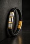 Men's Leather Bracelet with Steel and Gold Color Detail, Braided Design, Stylish Bracelet with Lock - 4