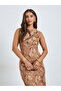 Brown Floral Jacquard Cowl Neck Maxi Dress - 2