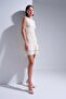 Join Us Crew Neck Ruffle Hem Ecru Mini Dress S013 - 4