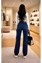 Pull Kadın High Waist Dark Blue Loose Jeans Lycra Denim Trousers - 4