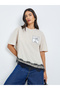 Cream Contrast Lace Hem Printed T-Shirt
