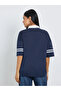 Navy Blue Slogan Contrast Collar Oversized Polo T-Shirt - 5