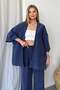 Women's Elastic Waist Kimono Tensel Fabric Double Set Navy Blue - Ms0001660 - 3