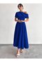 Women's Off Shoulder Short Sleeve Pleated Long Crepe Dress - 2