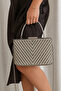 Stoned Platinum Women's Evening Dress Handbag with Stone Detail and Chain Strap, Stylish Evening Event Clutch Model, Elegant - 4