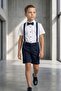 Boy's Two-Piece Set with Straps, Bow Tie, Short Sleeves, and Shorts