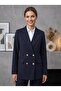 Women's Striped Navy Blue Button Detail Blazer Jacket