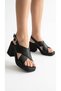 Cross-Strapped Side Buckle Leather High Heeled Ankle Buckle Women's Summer Sandals