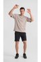 Men's Beige Oversize T-Shirt Comfortable Fit Crew Neck Combed Cotton Fabric - 6