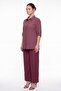 Women's Burgundy Summer Striped Embroidered Detailed Top and Bottom Set - 2
