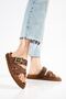 Ella Women's Tan-Leopard Skin Gold Detailed Poly Sole Slippers - 4