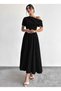 Women's Off-The-Shoulder Short Sleeve Pleated Long Janjan Crepe Dress - 5