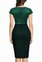 Women's Short Sleeve Double-Breasted Collar Sparkle Detailed Midi Imported Crepe Dress - 3