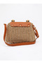 Earth Tone Straw Texture Exotic Bamboo Handle Natural Knitted Vegan Leather Flap Cover Hand Shoulder Bag - 6