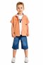 Boys' Shirt Button Closure Pockets Buttoned Shirt T-Shirt Denim Shorts Stylish Set with Triple Orange Color Necklace