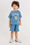 Boy's Cotton Blue Teddy Printed T-Shirt Shorts Set - 2