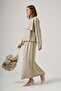 1088 Asymmetrical Flywheel Detailed Silky Textured Set - Sand Beige - 2