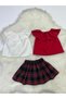 Baby Girl 3-Piece Set: Madonna Collar Blouse & Square Patterned Skirt