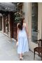 Square Neck Flounce Blue Long Dress - 3