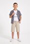 Blue Leaf Patterned Shirt and Linen Shorts Boys' T-Shirt 3-Piece Set 24030 - 2