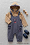 Baby Boy 2-Piece Salopet Set 100% Cotton Navy Blue Houndstooth Patterned Hooded - 5