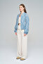 Women's Floral Embroidered Blue Zippered Seasonal Bomber Jacket - 4
