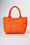 Orange Knitted Patterned Large Crossbody Handbag Daily Stylish Use 39X24X15 cm - 3