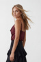 Burgundy Degaje Collar Rope Strap Sandy Fabric Blouse Alc-X13448 - 4