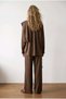 Women's Brown Shawl-Detail Cotton Fabric Pants Shirt Suit Yy101355 - 7