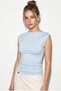 Women's Baby Blue Degaje Collar Lycra Blouse with Drawstring Detail on the Sides 6157 60286227