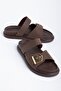 Zora Women's Brown Leather Gold Detailed Poly Sole Slippers - 2