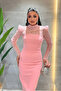 Double fabric strapless lace detailed dress - pink - 3