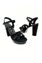 Women's Black Self-Patterned Glittery Textured Cross-Strapped 11 cm Platform Heeled Evening Dress Shoes Vdz02020 - 5