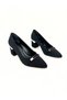 Women's Black Satin Gold Buckle Detailed Thick Heeled Stiletto Shoes Vdz02017 - 2