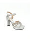 Women's Stoned Banded Silver Glitter Textured Material 11 cm Platform Heeled Shoes Vdz02019 - 3