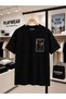 Orange Headphone Chest Printed 100% Cotton Oversize Loose Regular Fit Crew Neck T-Shirt