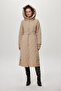 Hooded Belted Detailed Quilted Coat Beige 13973 - 3