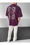 Purple Oversize Embroidered Vintage Floral Pattern T-Shirt - 2